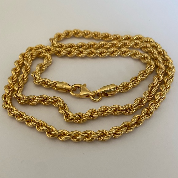 Unisex 4mm rope chain 925 silver necklace 23.75 inches 18k yellow gold plated - Picture 3 of 3